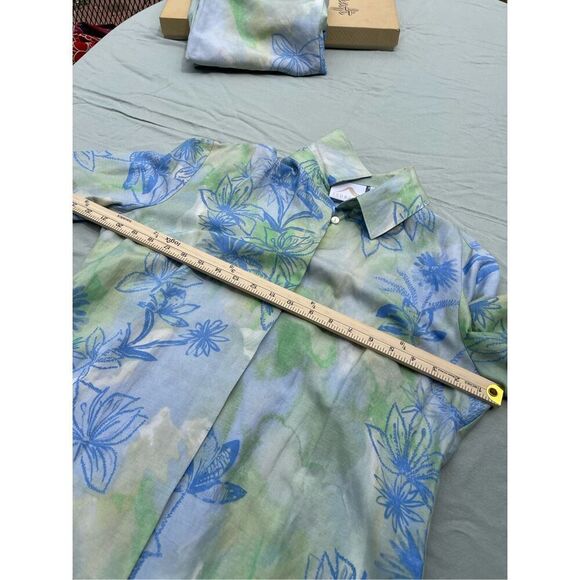 Tsunami size L silk linen blend  button tie cuff top. - Picture 4 of 8